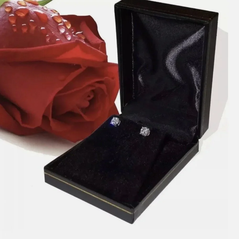 Womens Earrings 3.00 Ct Round Cut VVS1/D 14k White Gold 7mm Push Back With Box